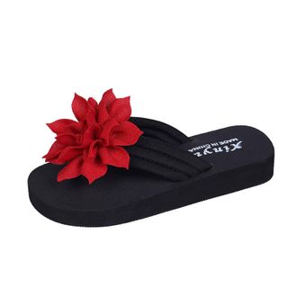 Generic bgyujn Summer Plain Flowers Decorative Open Toe Thick Soled Flip Flops Shoes Womens Sandals Casual Summer Fashion Elegant Womens Slippers, red, 5 UK