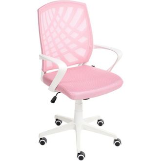 Beliani Silla De Oficina Reclinable De Poli&eacute;ster Estructura Blanca Negro Giratorio Ajustable Rosa Bonny