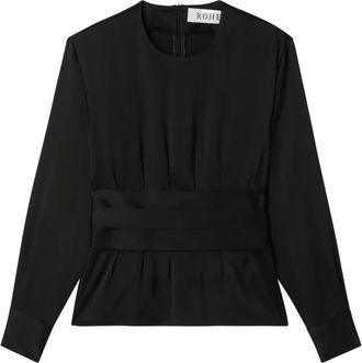 Róhe Geplooide top met riem - 1 BLACK