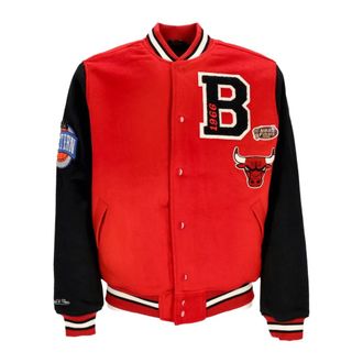Mitchell & Ness Chicago Bulls Varsity Jacket Rood/Zwart - Heren - Bomber jackets - Rood - XL - Wol - Jassen
