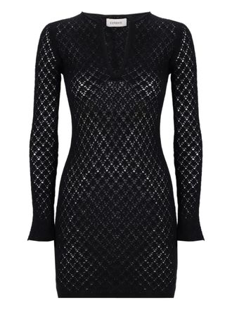 Laneus open-knit V-neck mini dress - women - Merino/Polyester/Polyacrylic/Nylon - 42 - Black