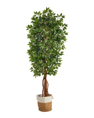 Nearly Natural 7.5Ft Artificial Deluxe Ficus Tree With Handmade Basket
