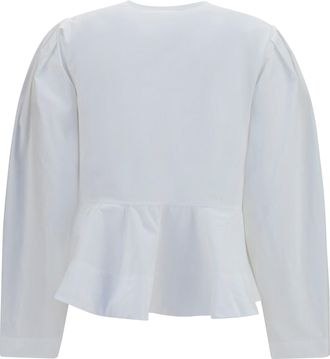 Ganni Womens Cotton Poplin Blouse With Bows Bright White Shirt