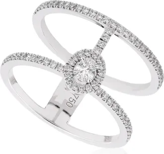 Messika GlamAzone White Gold Two-Row Pave Ring, Size 54