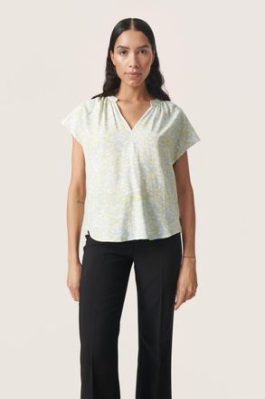 Soaked In Luxury Wynter Notch Neck Short Sleeve Blouse in Skyway Dizzy Print at Nordstrom, Size Xx-Large