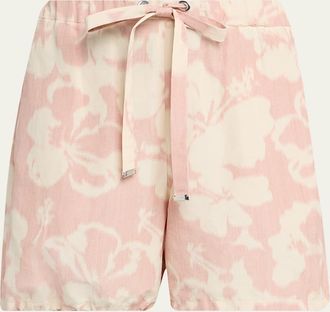 Moncler Floral-Print Drawstring Shorts