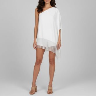 Carolina Herrera White Crepe Asymmetrical Oversized Fringe Top