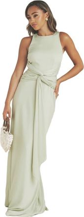 Six Stories Abigail Halter Neck Knot Detail Dress in Sage at Nordstrom, Size 12