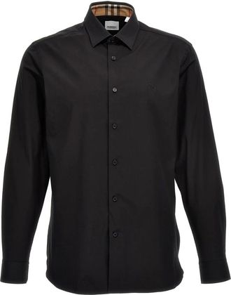 Burberry Casual Shirts, male, Black, S, Sherfield Stretch Cotton Poplin Shirt
