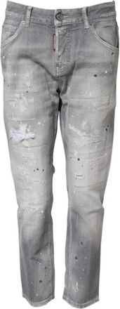 Dsquared2 Grijze Gewassen Tapered Denim Jeans met Logo - Dames - Slim Fit Jeans - Grijs - XS - Denim - Jeans