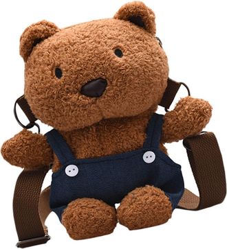 Frcolor Plush Cartoon Bear Crossbody Bag for Women Cute Shoulder Storage Bag Casual Sling Purse for Dating School Work Outdoor Activities Random Color