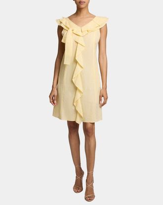 Santorelli SILVI Short Cap Sleeve Shift Dress with Ruffle Panels in Lightweight Stretch Cotton in Chamomile at Nordstrom, Size 4
