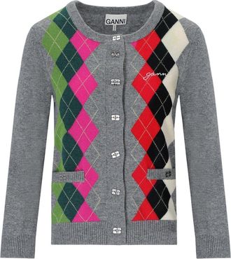Ganni CARDIGAN A ROMBI GRIGIO GANNI