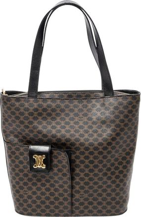 Celine Brown & Black Macadam Coated Canvas Front Pocket Bucket Tote (Authentic Pre-Loved)