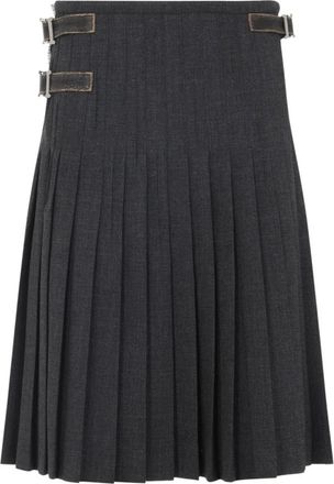 Prada Rokken, Dames, Blauw, 2Xs, Wol, Grijze Wol Geplooide Midi Rok