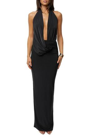 JLUXLABEL Dawn Drape Halter Maxi Dress in Black at Nordstrom, Size Medium