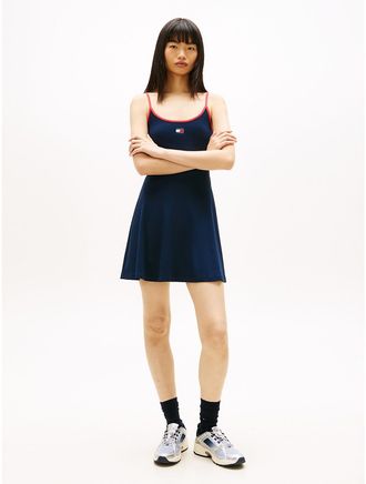 Tommy Hilfiger Womens Tommy Jeans Rib-Knit Skater Mini Dress - Navy - L