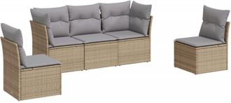 vidaXL Juego De Sof&aacute;s Jard&iacute;n Con Cojines 5 Pzas Rat&aacute;n Sint&eacute;tico Beige Vidaxl