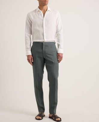 Orlebar Brown Justin Lino Relaxed Fit Classic Collar Italian Linen Shirt in White at Nordstrom, Size X-Large