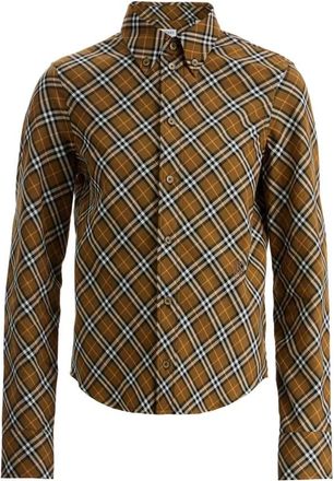 Burberry Klassiek Geruit Shirt met Lange Mouwen - Dames - Overhemden - Beige - XS - Katoen - Overhemden