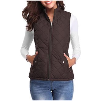 Generic Flodxo Womens Gilets Body Warmer Jacket Ladies Stand Collar Lightweight Quilted Vest Outerwear Sleeveless Winter Coat Windproof Full Zip Gilet Solid T