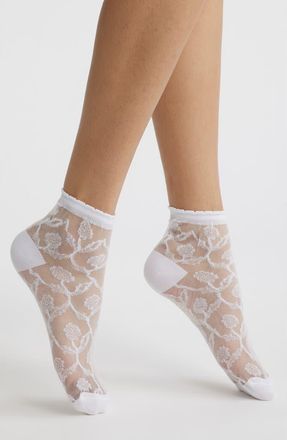 Stems Sydney Sheer Lace Quarter Socks in White at Nordstrom