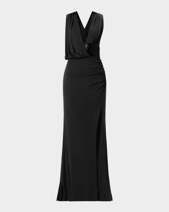 H&eacute;rve L&eacute;ger The Lucille Draped Sequin-Embellished Gown