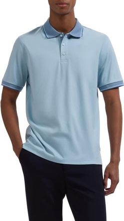 Bugatchi Tipped Pima Cotton Piqu&eacute; Polo in Ether at Nordstrom, Size Xx-Large