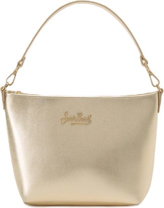 MC2 Saint Barth Minimalist Metallic Gold Handbag with Embossed Logo Detail