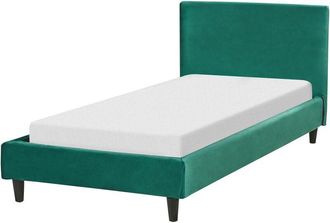 Beliani Beliani - Modern Velvet eu Single Size Bed Frame 3ft Slatted Base Wooden Legs Panel Bed Green Fitou
