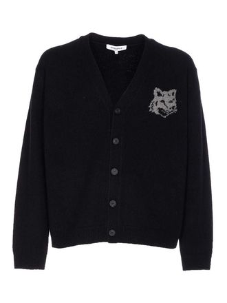 Maison Kitsun&eacute; Black Fox Head Cardigan With Buttons Closure
