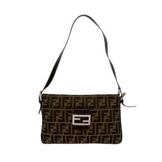 Fendi Pre-owned Shoulder Bags, female, Brown, Size: ONE SIZE Pre-owned Mamma Baguette Canvas Leather Shoulder Bag