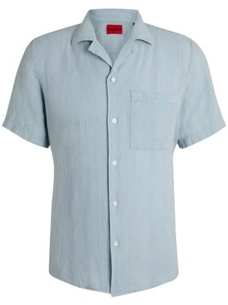 HUGO BOSS short-sleeve button-up shirt - men - Linen/Flax - S - Blue
