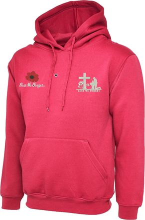 Generic LEST We Forget Embroidered Hoodie Poppy Flower Armed Forces Day Top(4XL, HotPink)