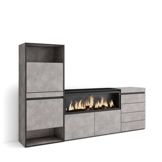 Skraut Home Zapatero, Armario Zapatos Botas, 224x145x35 Cm, Dormitorio, Habitaci&oacute;n, Chimenea El&eacute;ctrica Xxl, C&oacute;moda, Cajonera, Estilo Moderno, Gris Cemento - Skrau