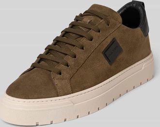 Antony Morato Ledersneaker mit Label-Applikation in Taupe, Größe 41