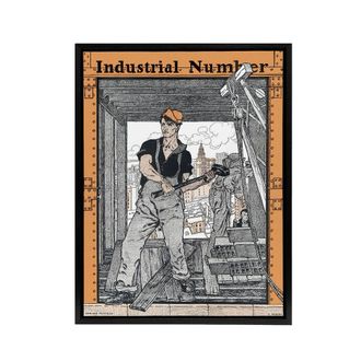 Artery8 Industrial Number Worker Framed Canvas Wall Art Print Edward Penfield in Orange | Size: W24 x H32
