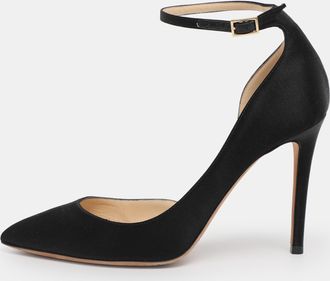 Jimmy Choo London Black Suede Lucy Ankle Strap Pointed Toe Dorsay Pumps