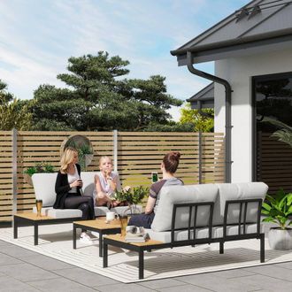 OUTSUNNY 4 Seater Garden Corner Sofa Set with Removable Thick Cushions in Grey