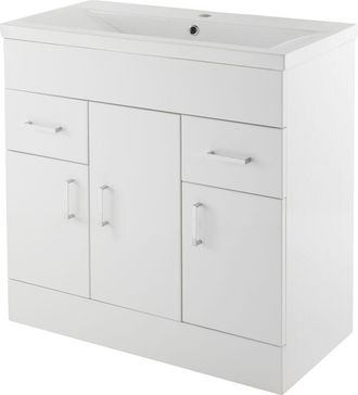 Nuie Nuie Eden Gloss White 800mm Vanity Unit and Mid Edge Ceramic Basin - VTMW800E