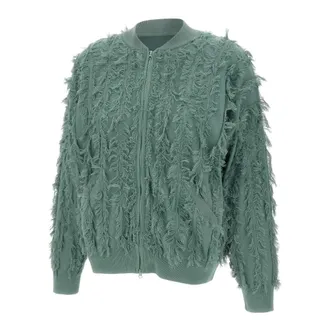 KANGRA Cardigans, female, Green, Size: XS Frayed Bomber Jacket