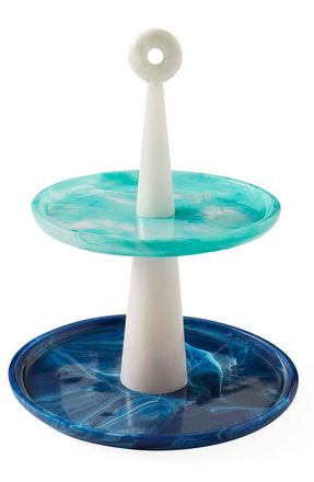 Jonathan Adler Como Tiered Tray in Blue /Turquoise /White at Nordstrom