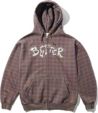 Butter Goods Eruption Logo Zip Hoodie in Brown Plaid at Nordstrom, Size Xx-Large