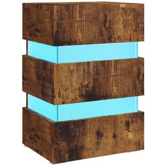 vidaXL Vidaxl - Mesita De Noche Led Madera Ingenier&iacute;a Roble Ahumado 45x35x67 Cm