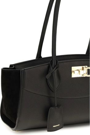Ferragamo Womens Shoulder Bag Studio Soft East West Black Calf Leather