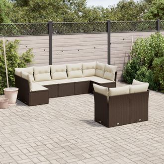vidaXL Set De Sof&aacute;s De Jard&iacute;n 9 Pzas Y Cojines Rat&aacute;n Sint&eacute;tico Marr&oacute;n Vidaxl