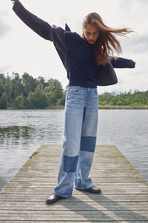 H&M Wide Ultra High Jeans in Denim Blue/color Block at Nordstrom, Size 0