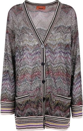 Missoni Cardigans, female, Multicolor, Size: XS Striped V-Neck Sweater with Sequins