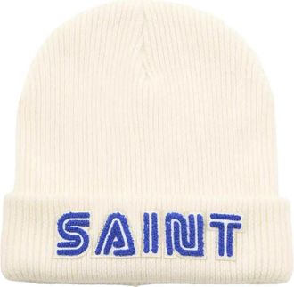 Saint Mxxxxxx logo-embroidered beanie hat - men - Wool - One Size - Neutrals