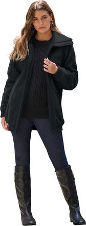 Roaman's Plus Size High Collar Teddy Fleece Bomber in Black at Nordstrom, Size Medium